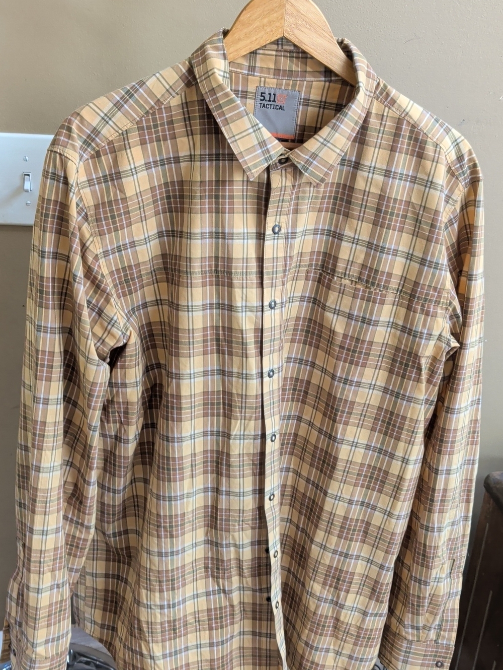 5.11 Tactical Men's Tan and Brown Plaid Button-Down Shirt